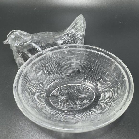 French Clear Hen On Nest Clear Glass Covered Dish Made In France Farmhouse VTG - Picture 12 of 15